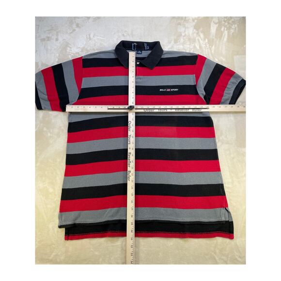 Vintage Red Grey & Black Stripped Mens Polo Short XL - Picture 3 of 8